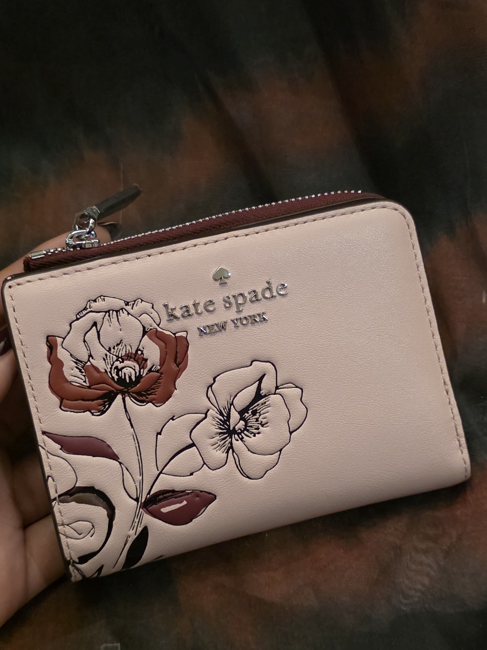 kate spade Blush Floral Compact Zip Wallet